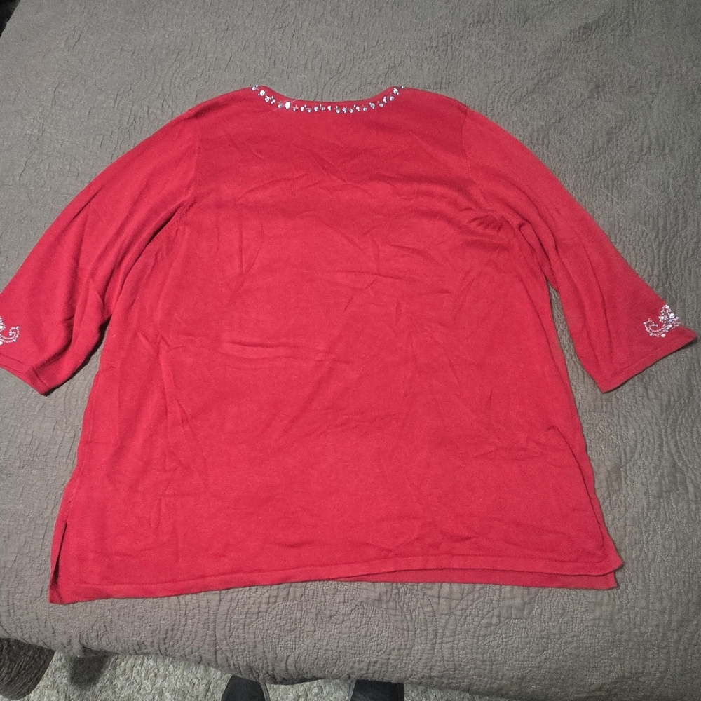 Quacker Factory Red beaded/sequined Tunic Top 2X Valentine's Day - Picture 5 of 10